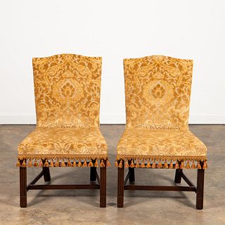 PAIR, CHIPPENDALE-STYLE UPHOLSTERED SIDE CHAIRS