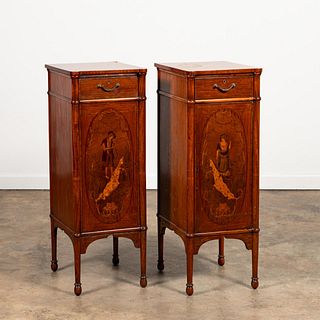 PAIR OF EDWARDIAN MARQUETRY INLAID MUSIC CABINETS