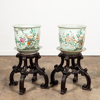 PAIR, CHINESE PORCELAIN PLANTERS & STANDS, 6PCS