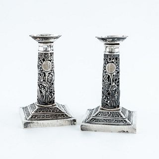 PR, CHINESE EXPORT.900 SILVER CANDLESTICKS