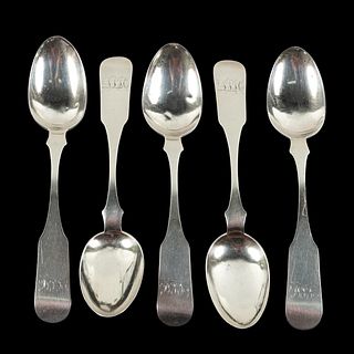 FIVE S. KIRK & SON COIN SILVER TABLESPOONS