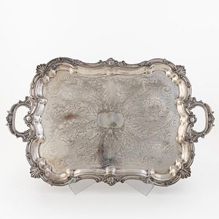 LARGE FOOTED SILVERPLATE RECTANGULAR TRAY