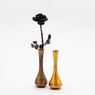 *TIFFANY & CO. VERMEIL ROSE & TWO BUD VASES