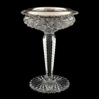 TIFFANY & CO. CUT GLASS COMPOTE WITH STERLING RIM