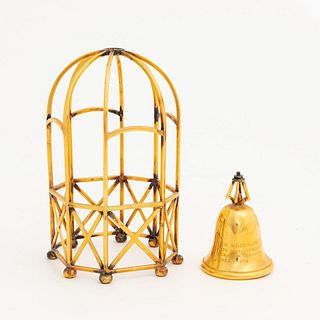 *TIFFANY & CO. VERMEIL OPEN TRELLIS CAGE & A BELL