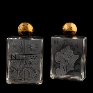 TWO "NHW" MONOGRAMMED ETCHED GLASS PERFUMES