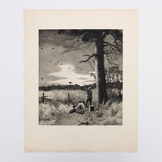 AIDEN LASSELL RIPLEY, DOVE SHOOT AT DAWN, ETCHING