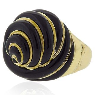 Andrew Clunn Gold Enamel Swirl Motif Ring