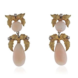 1960s 18k Gold Coral Diamond Night & Day Earrings