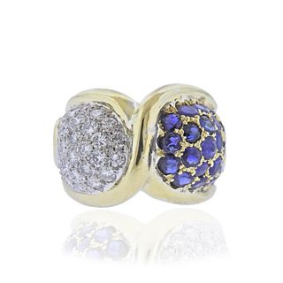 18k Gold Diamond Sapphire Cocktail Ring