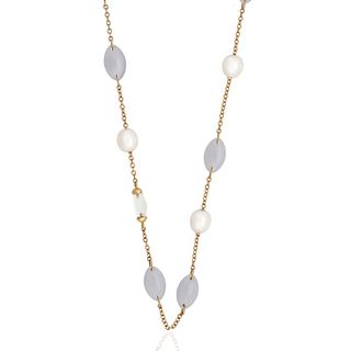 Mimi Milano 18k Gold Chalcedony Crystal Pearl Necklace