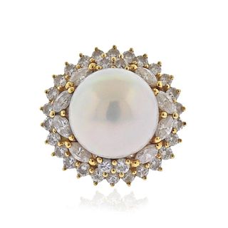 18k Gold South Sea Pearl Diamond Ring