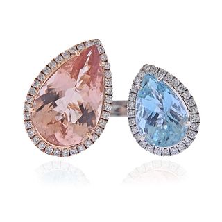 18k Gold Morganite Aquamarine Diamond Ring