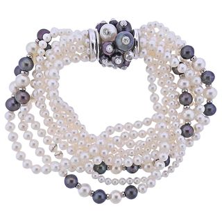 Trianon Gold Multi Strand Pearl Diamond Bracelet