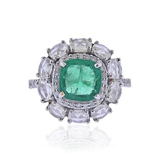 18k Gold Emerald Diamond Ring