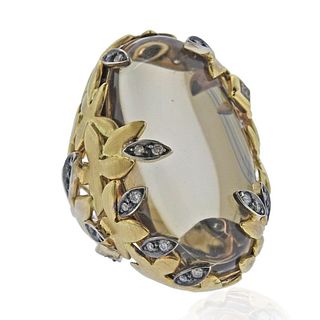 H. Stern Diamond Quartz Leaf Gold Cocktail Ring