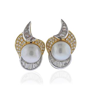 18k Gold Diamond South Sea Pearl Earrings