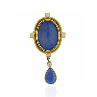 Elizabeth Locke Venetian Glass Intaglio Pearl Gold Pendant Brooch