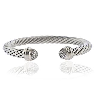 David Yurman 7mm Cable Diamond Silver Bracelet
