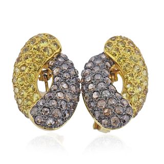Kanaris 18k Gold Fancy Diamond Sapphire Earrings