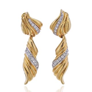 1980s 18k Gold Diamond Drop Earrings