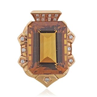 Retro 14k Gold Citrine Diamond Brooch Pin