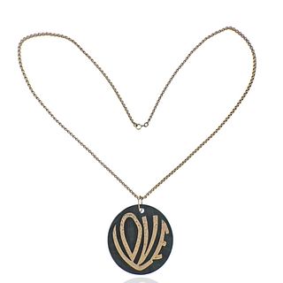 1970s 18k Gold Malachite Love Pendant Necklace