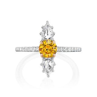 GIA 0.69ct Fancy Vivid Orangy Yellow Diamond Ring