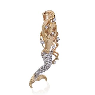 14k Gold Diamond Mermaid Pendant 