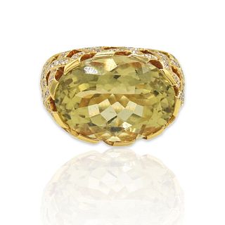 18k Gold Diamond Quartz Ring