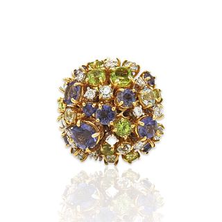 Alfieri & St. John 18k Gold Diamond Peridot Sapphire Amethyst Ring
