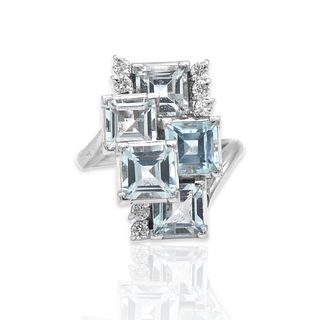 Platinum Diamond & Aquamarine Ring