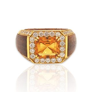 Sabadini 18k Yellow Gold Citrine Wood & Diamond Ring