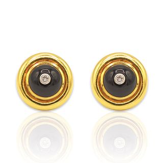 Tiffany & Co 18k Yellow Gold Diamond Onyx Earrings
