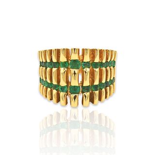18k Yellow Gold Emerald Wide Band Ring