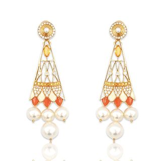 Lalique 18k Yellow Gold Diamond Sapphire Earrings