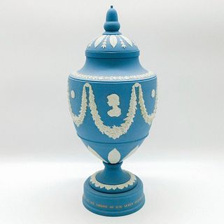 Wedgwood Blue Jasperware Lidded Vase, Elizabeth II