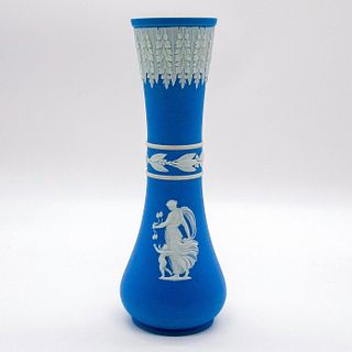 Rare Wedgwood Blue Jasperware Bud Vase, Venus and Cupid
