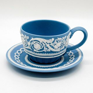 Wedgwood Pale Blue Jasperware Flat Cup and Saucer
