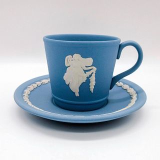 Wedgwood Blue Jasperware Cup and Saucer, Dancing Hours