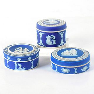 Set of 3 Wedgwood Blue Jasperware Trinket Boxes