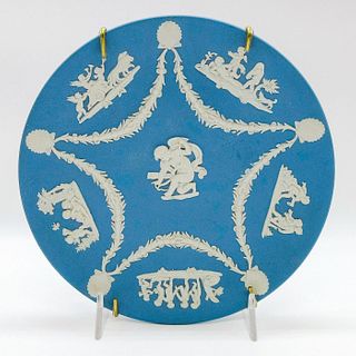 Wedgwood Blue Jasperware Plate, Cherubs