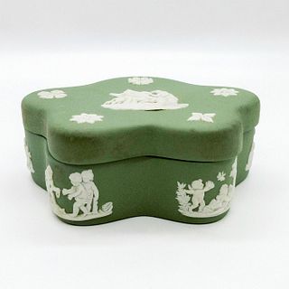 Wedgwood Sage Green Jasperware Trinket Box, Cherubs
