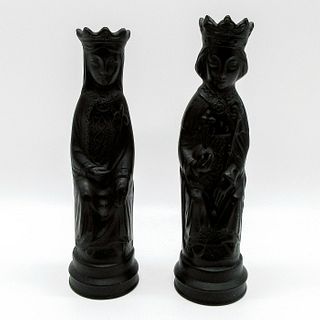 Pair Of Wedgwood Black Basalt Chess Pieces, King and Queen