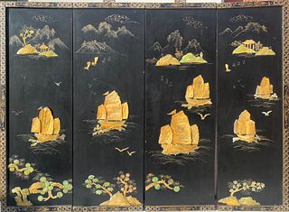 A Set of Four Framed Lacquer Wood Painting
