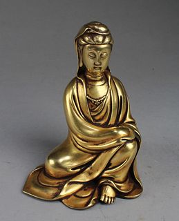 Chinese gilt Bronze Seated Guanyin Statue