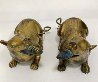 A Pair of Gilt Bronze Rat Figurines. Length: 30cm Height: 14.5 cm