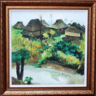 A Framed Chinese Painting, signed with seal attributed to Wu GuanZhong. Dimension: 36" x 36" (Frame) 26" x 26" (without frame)