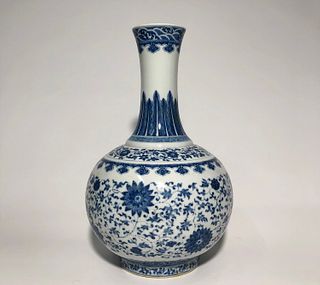 A Blue & White Porcelain Vase. 'QianLong' mark at base. Height: 40.5"