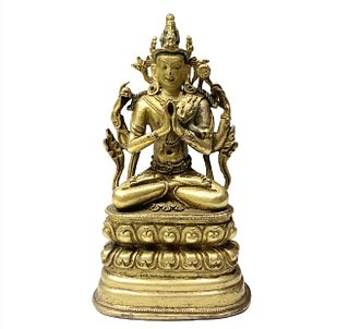 A Gilt Bronze Bodhisattva Statue. Height: 12.5 cm Length: 7cm Width: 5 cm